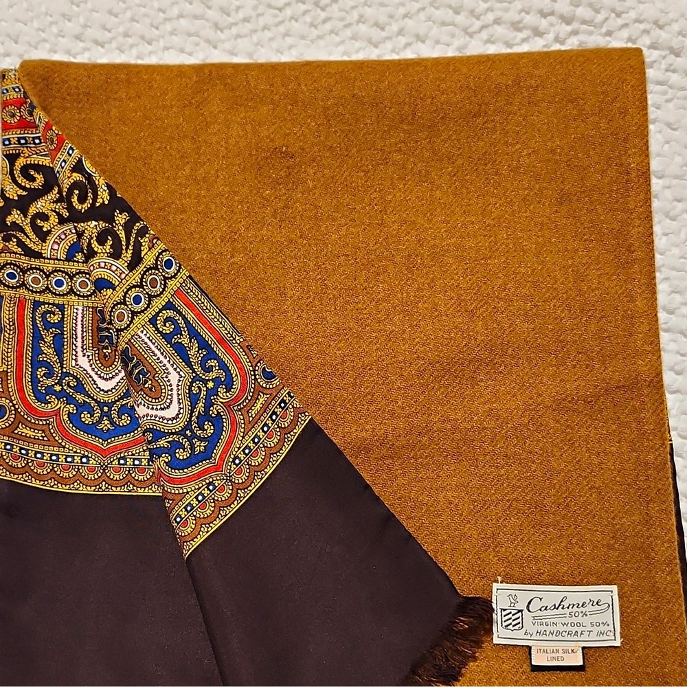 VTG Handcraft Inc Mens Scarf Paisley Silk Lined 50% Cashmere 50% Wool Muffler - Picture 3 of 8